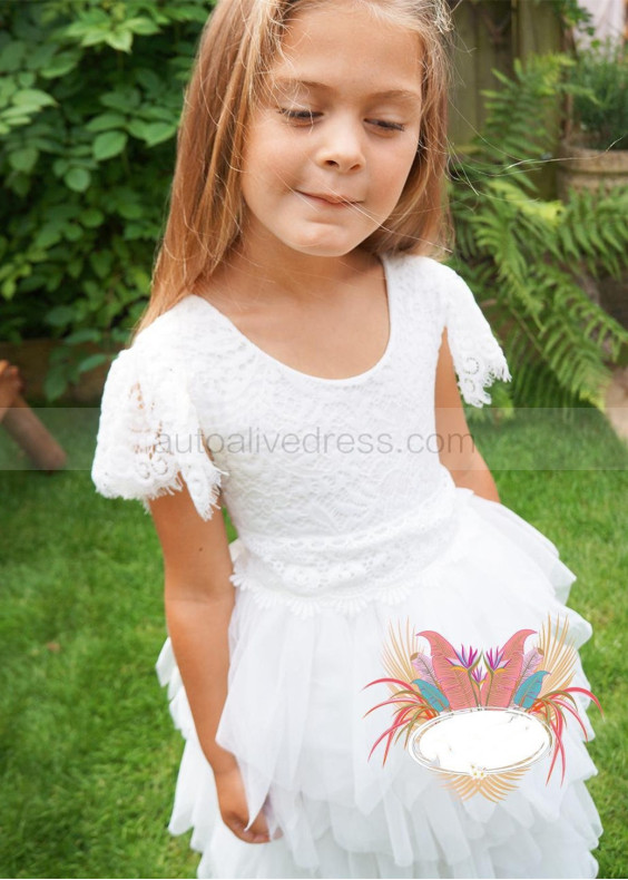 Cap Sleeves Ivory Ruffled Flower Girl Dress